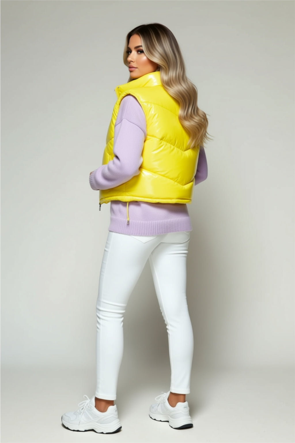 Shiny Puffer Vest with High Collar & Pockets