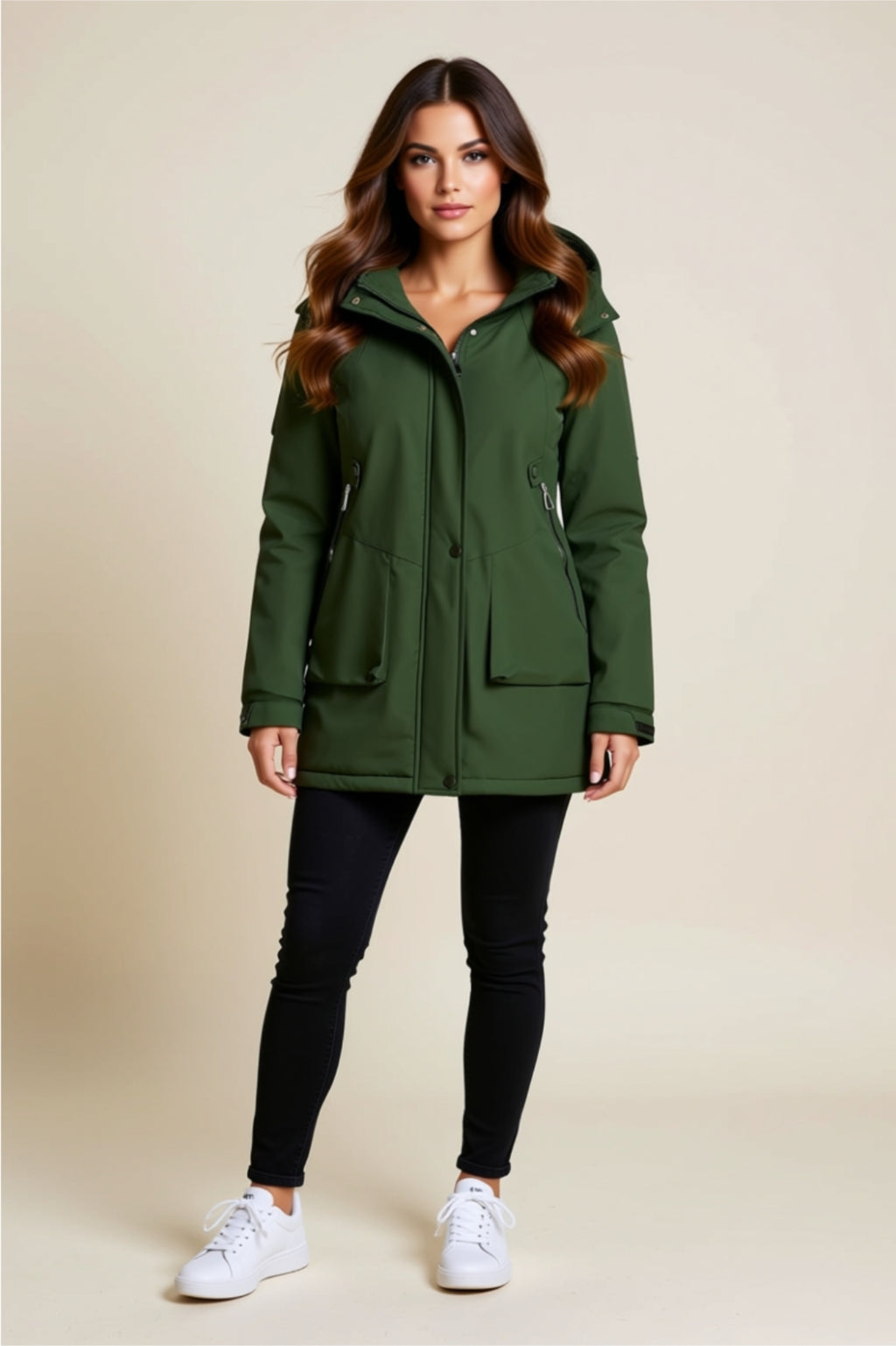 Wasserabweisende geknöpfte Utility-Jacke mit Reißverschluss und Taschen