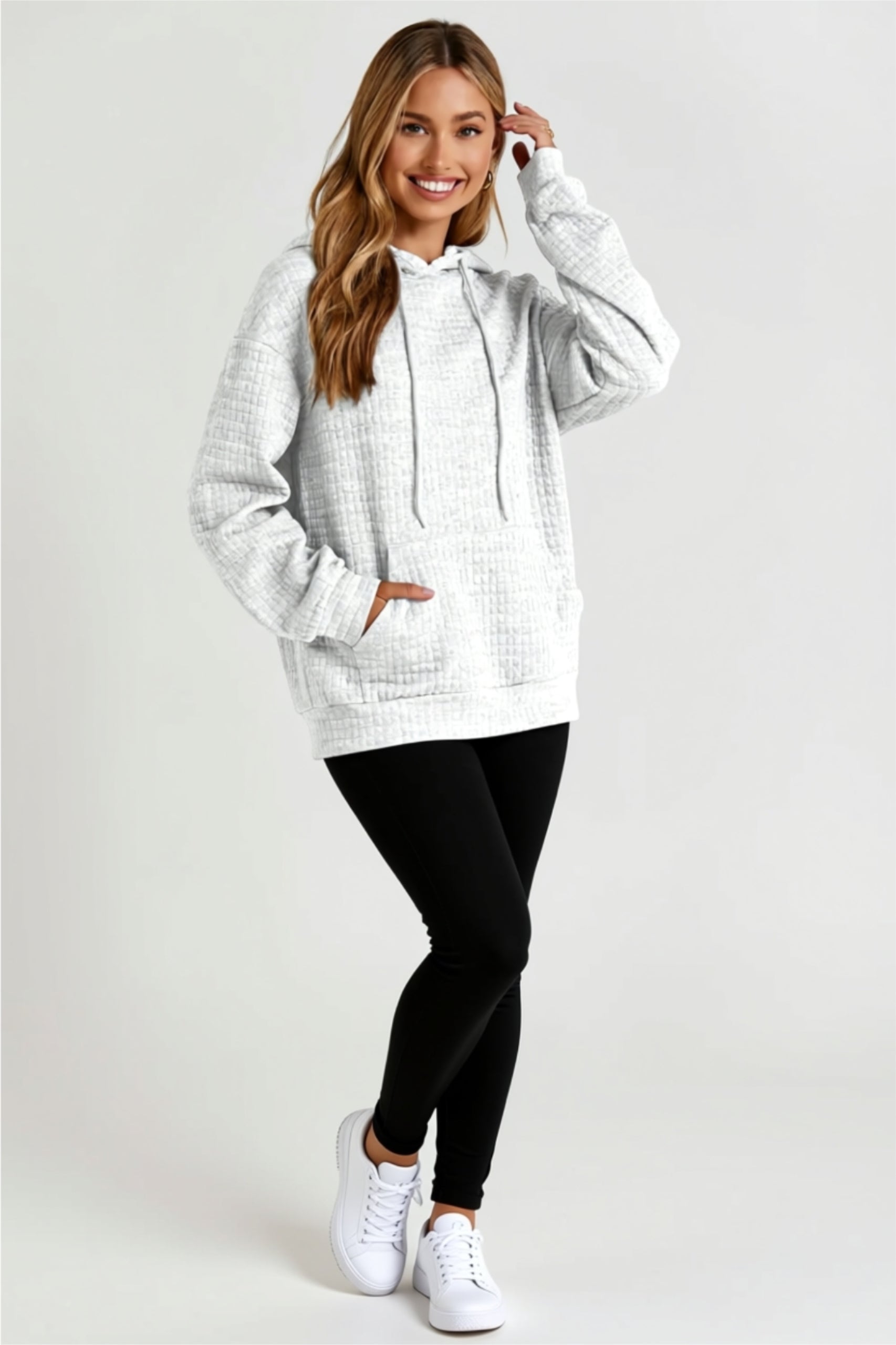 Textured Hooded Pullover with Front Pocket