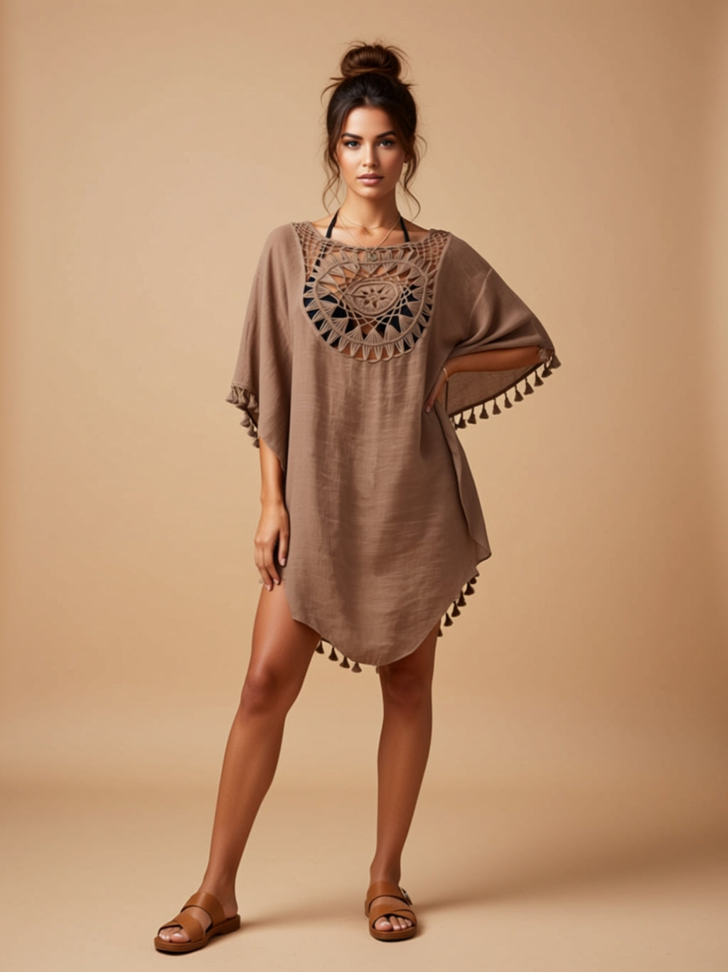 Sleeveless Woven Beach Cover‑Up