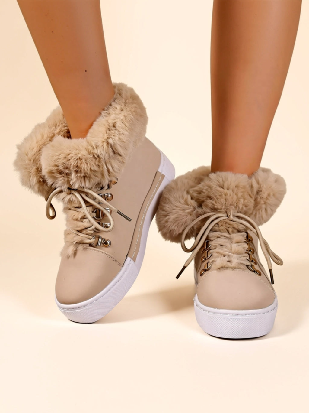 Low‑Heel Vegan Leather Faux Fur Boots