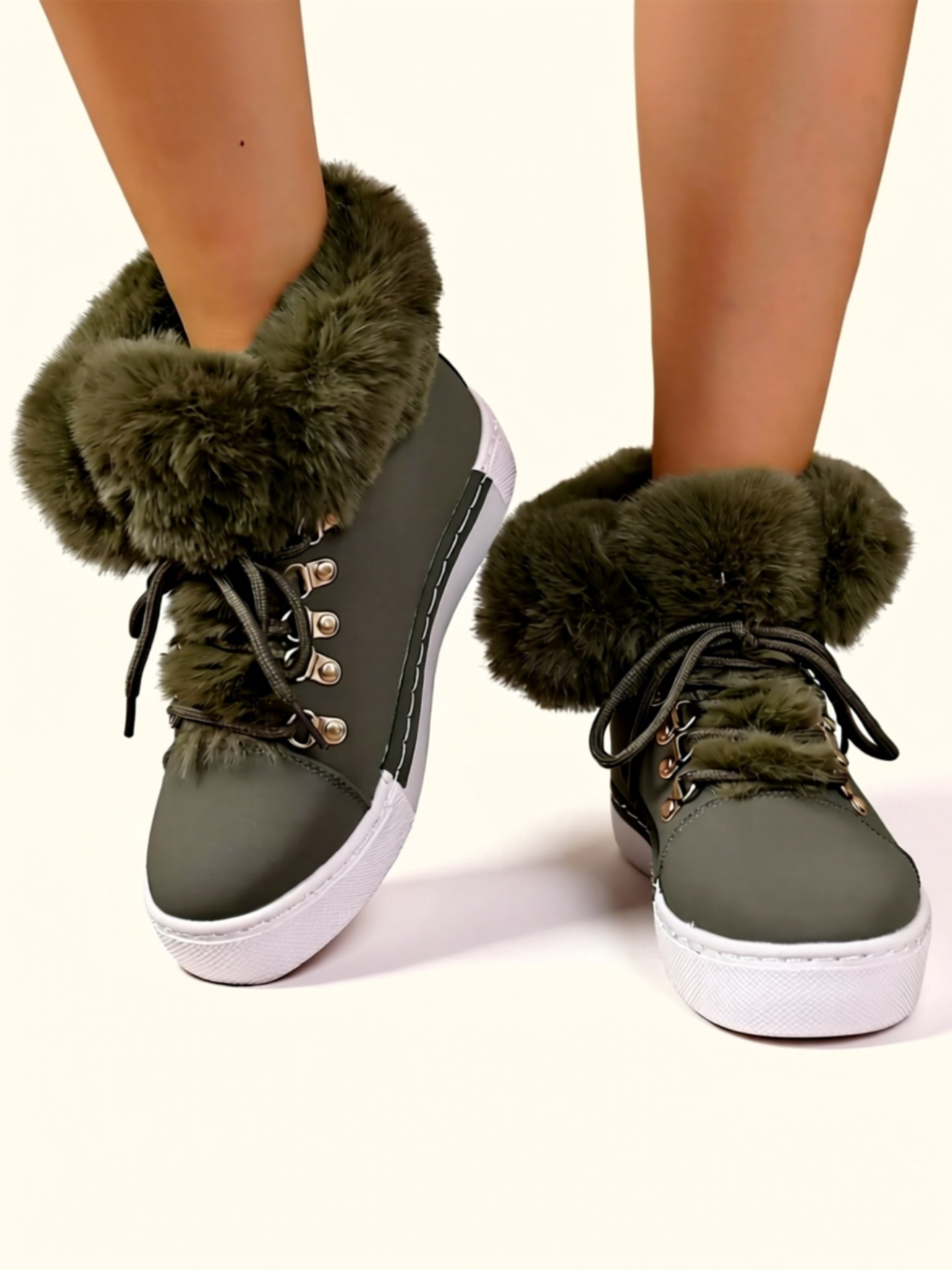 Low‑Heel Vegan Leather Faux Fur Boots