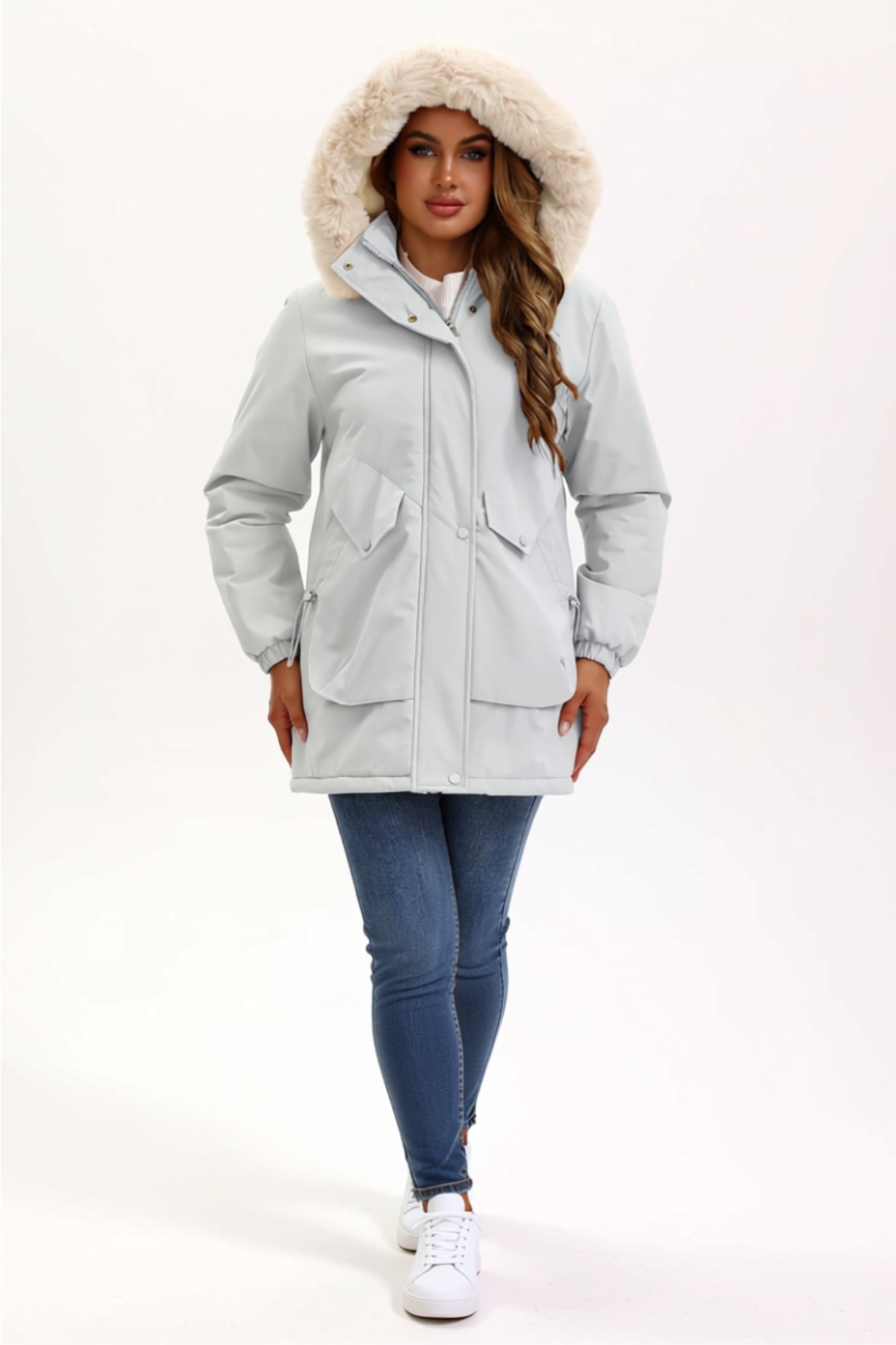 Thick Lined Button-Up Jacket with Pockets