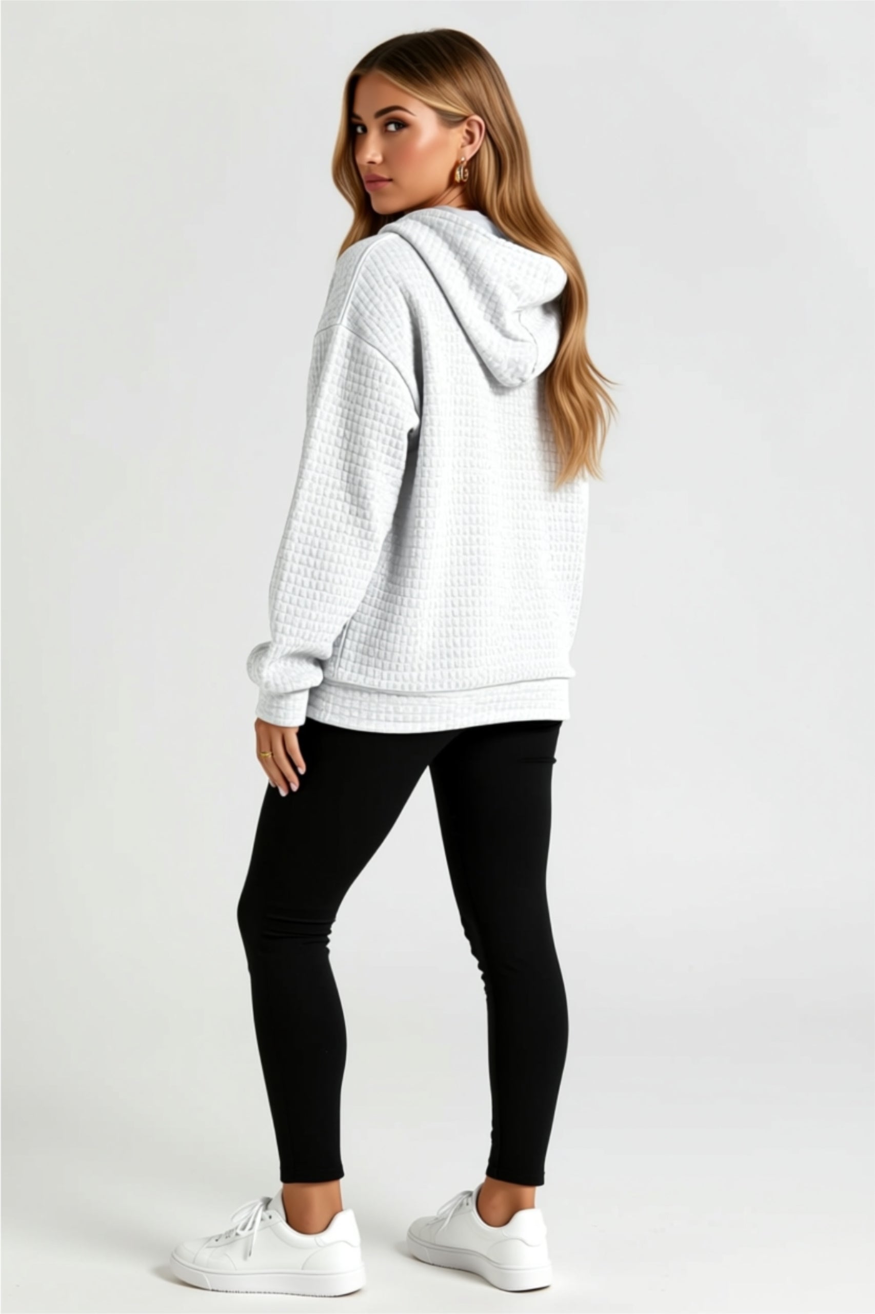Textured Hooded Pullover with Front Pocket