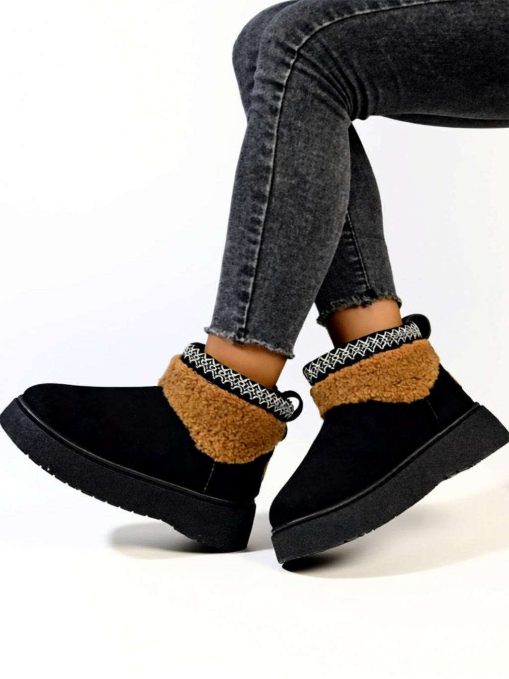 Flat Vegan Leather Faux Fur Boots