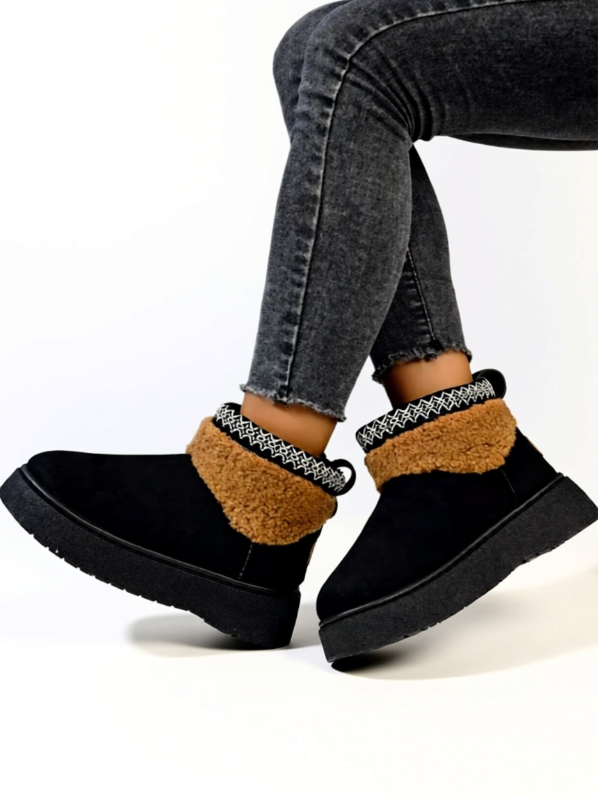 Flat Vegan Leather Faux Fur Boots