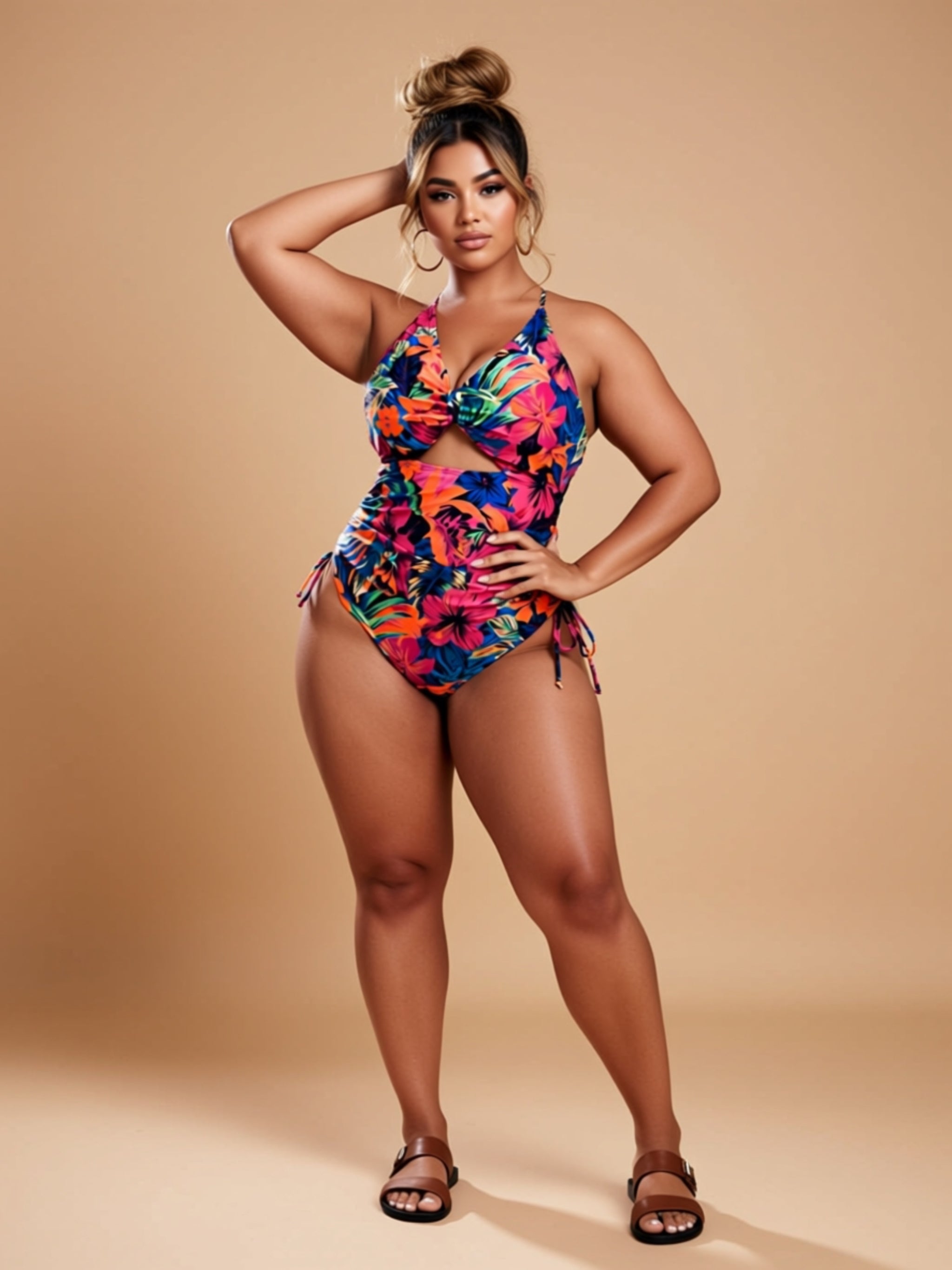 Sexy Floral Knit One‑Piece Swimsuit