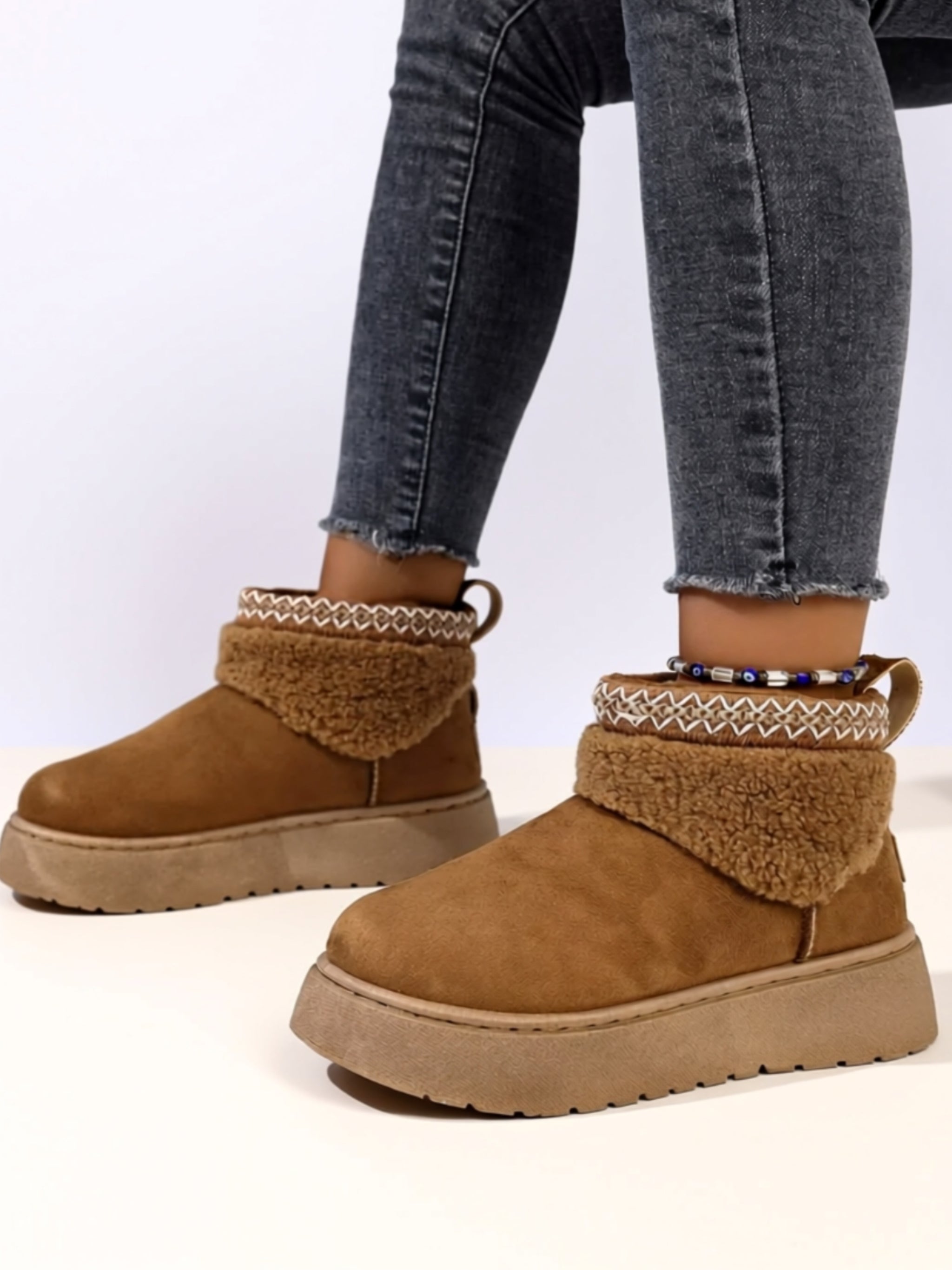 Flat Vegan Leather Faux Fur Boots