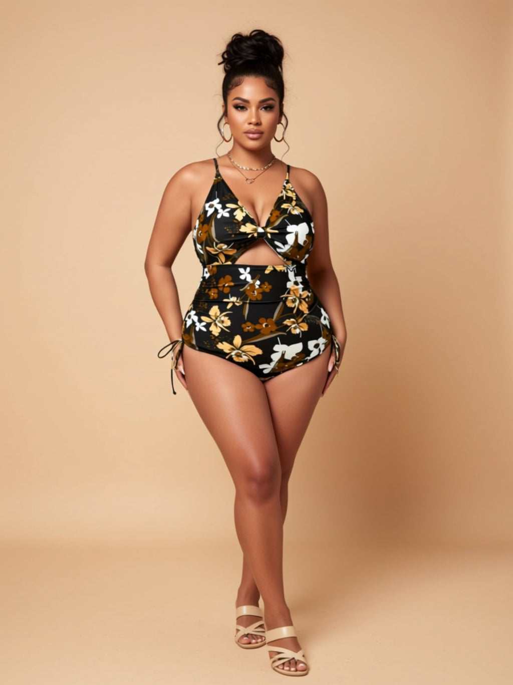 Sexy Floral Knit One‑Piece Swimsuit