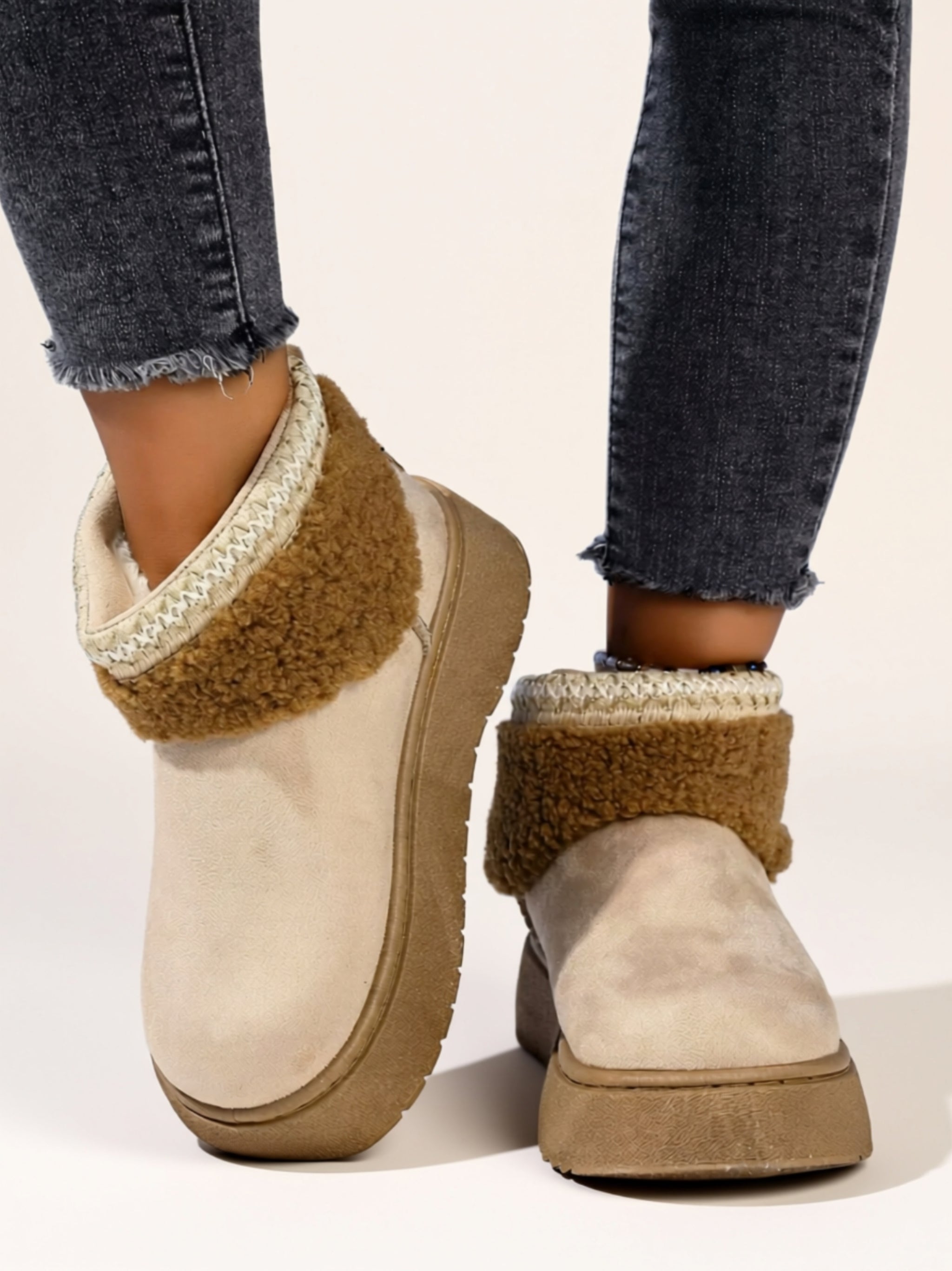 Flat Vegan Leather Faux Fur Boots