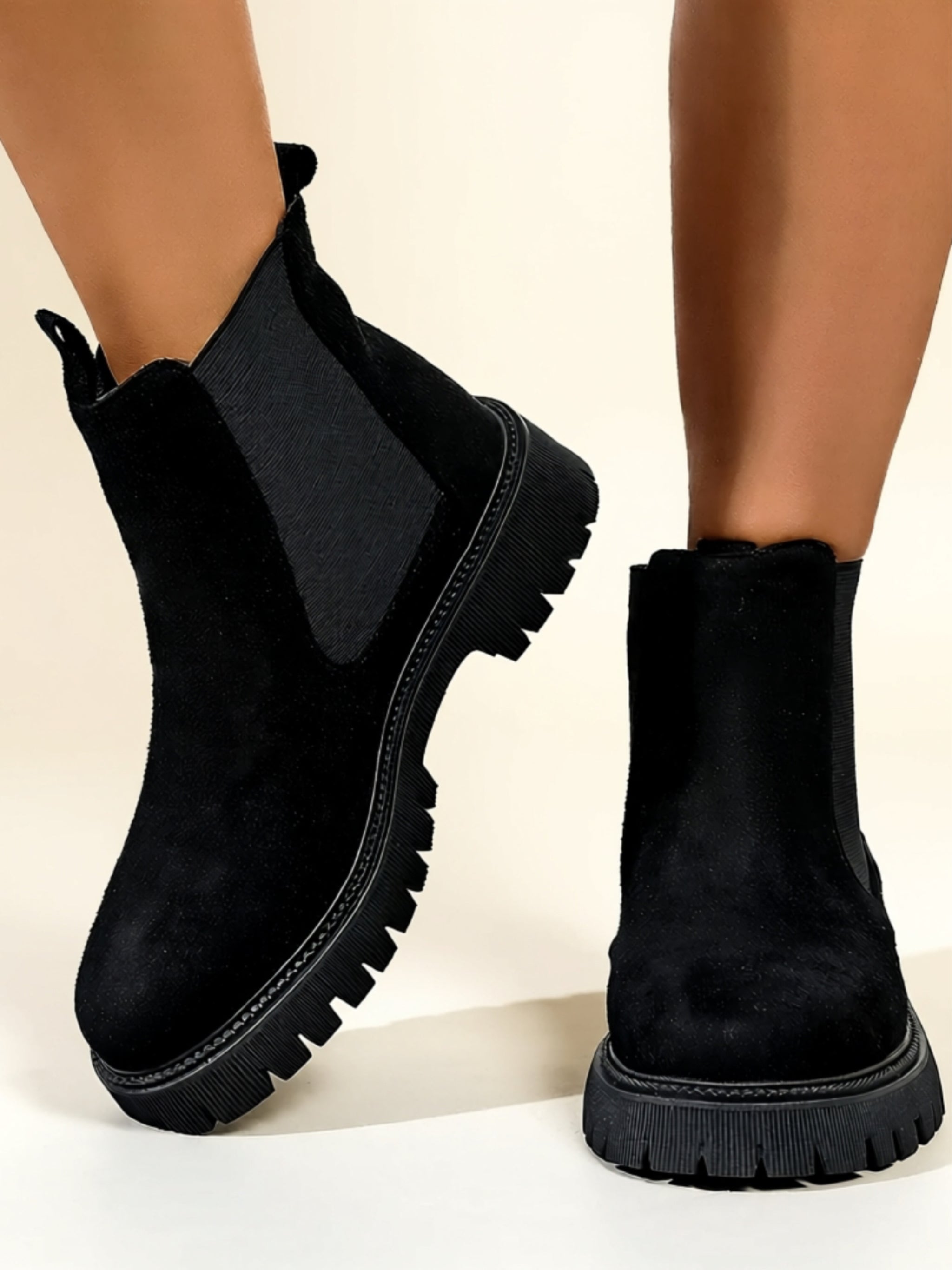 Mid‑Heel Mesh & Vegan Leather Boots