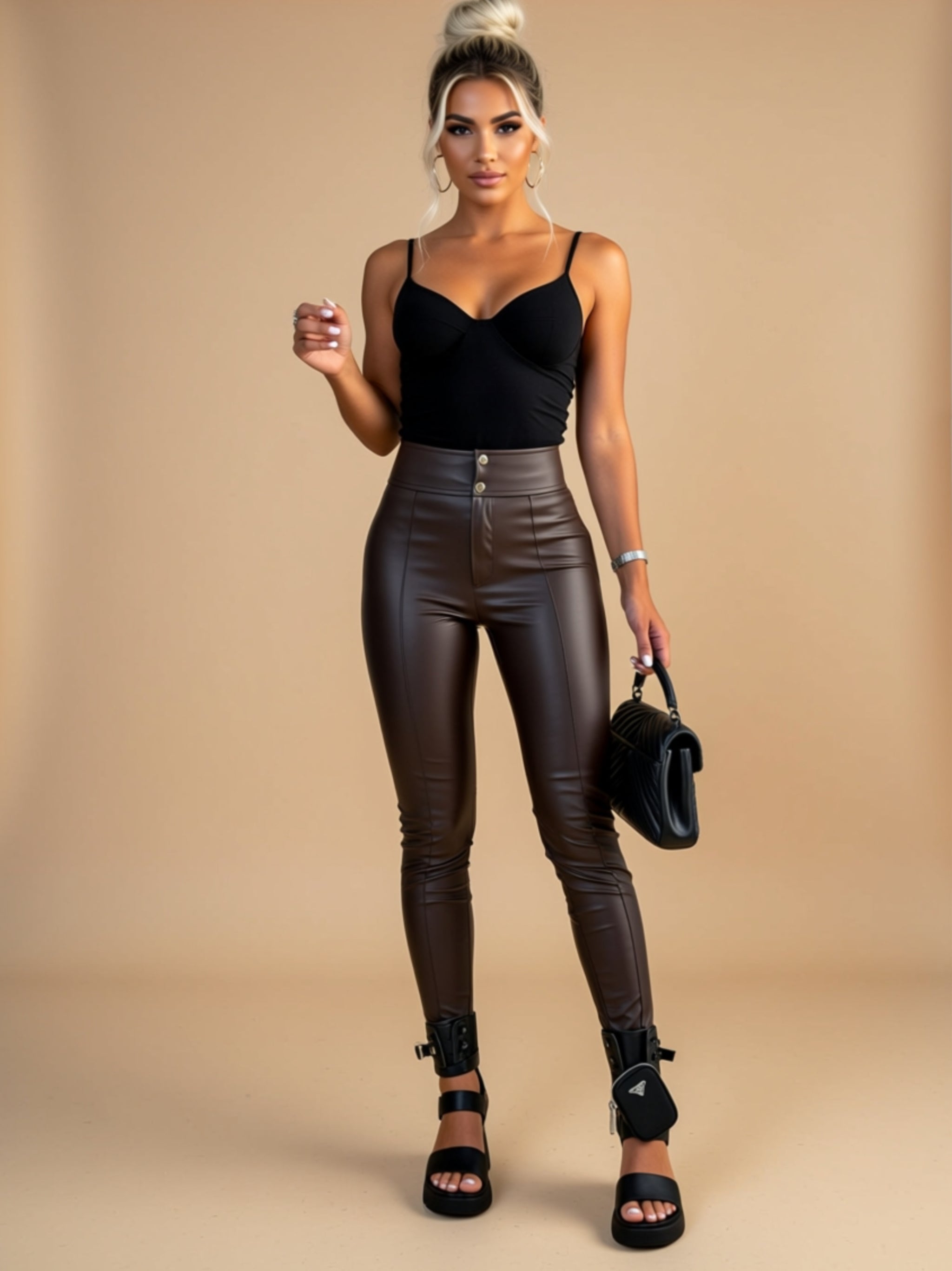 High‑Stretch Vegan Leather Pants