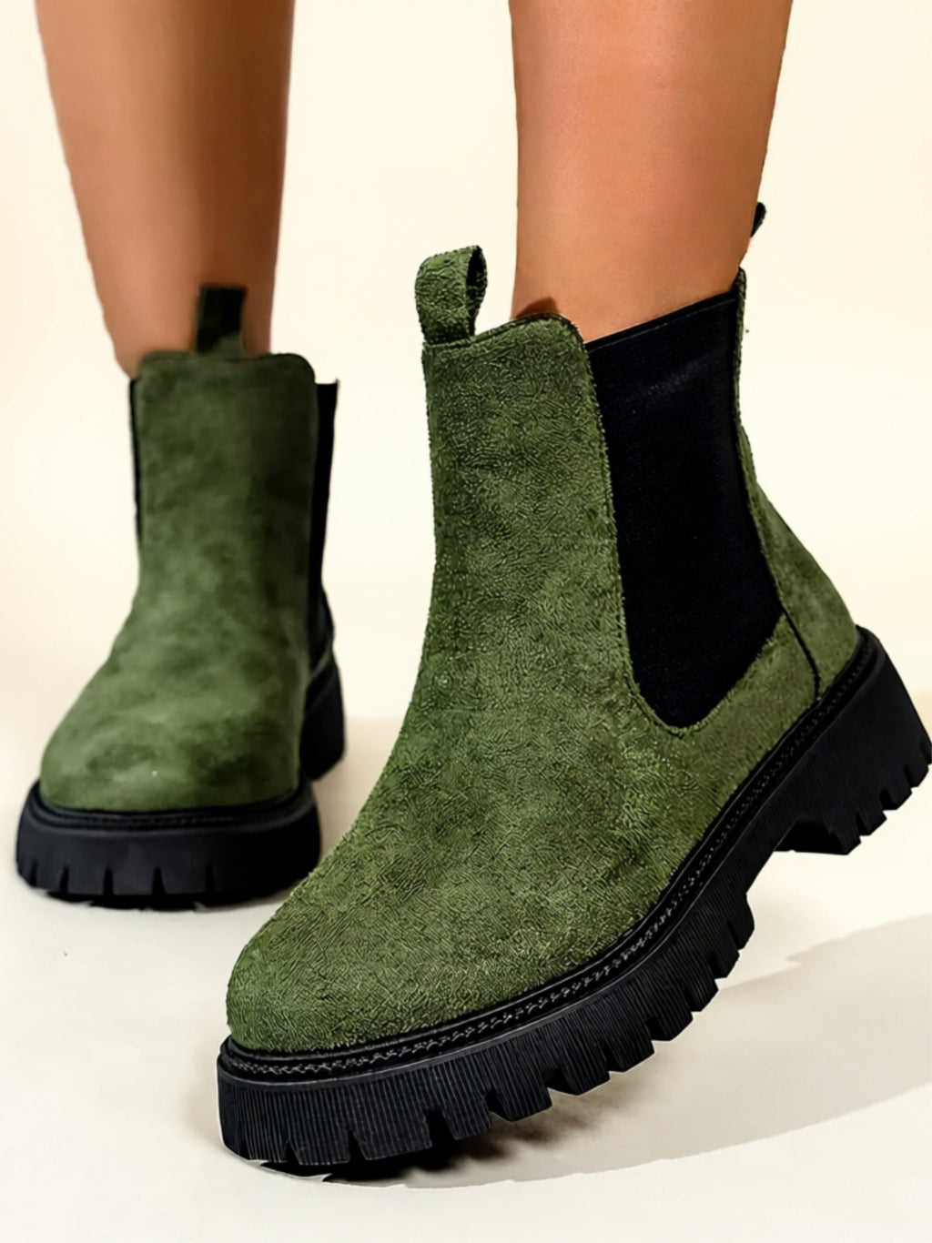 Mid‑Heel Mesh & Vegan Leather Boots