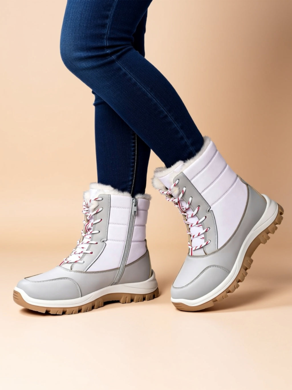 Low‑Heel Vegan Leather Faux Fur Boots