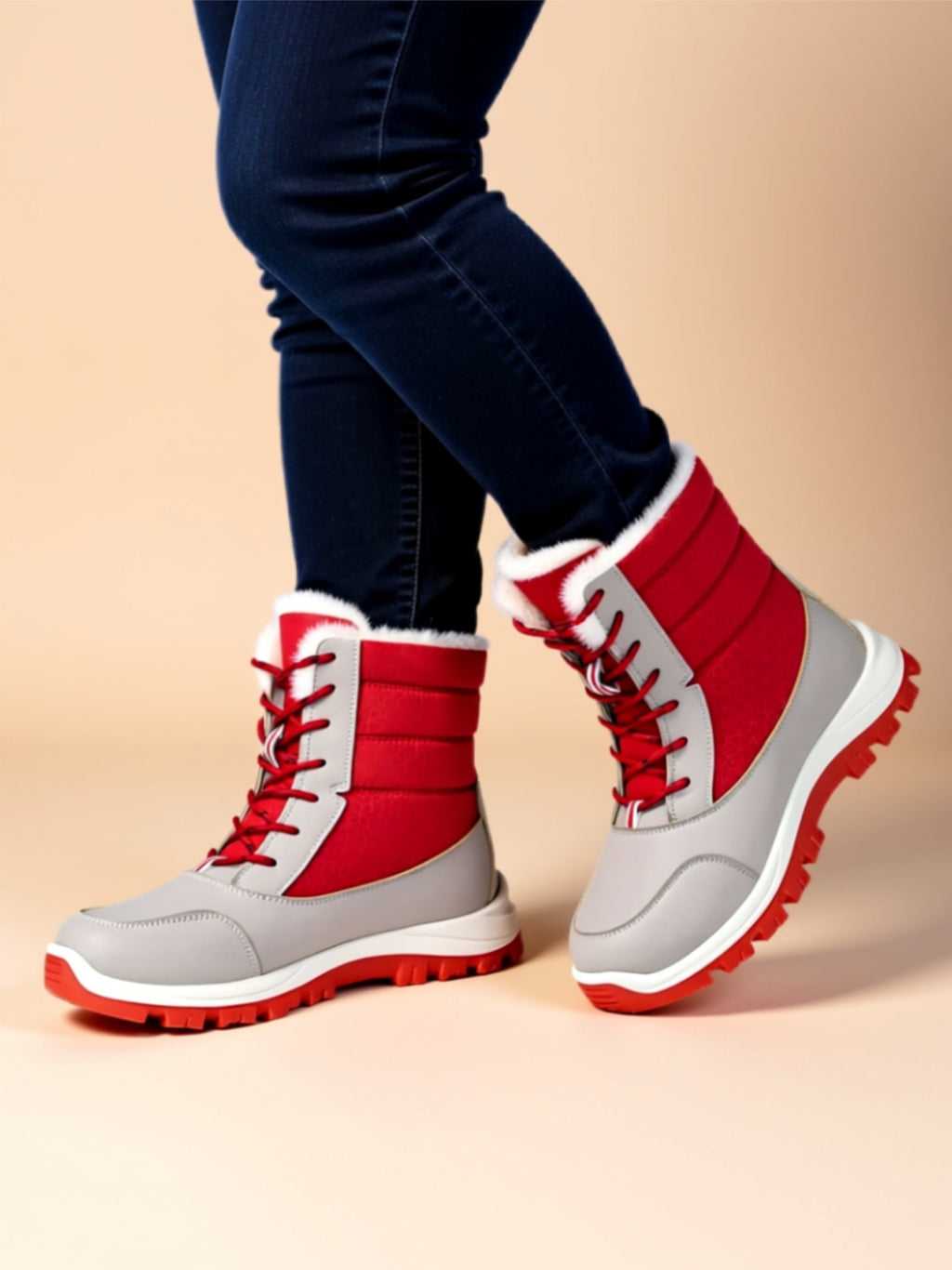 Low‑Heel Vegan Leather Faux Fur Boots