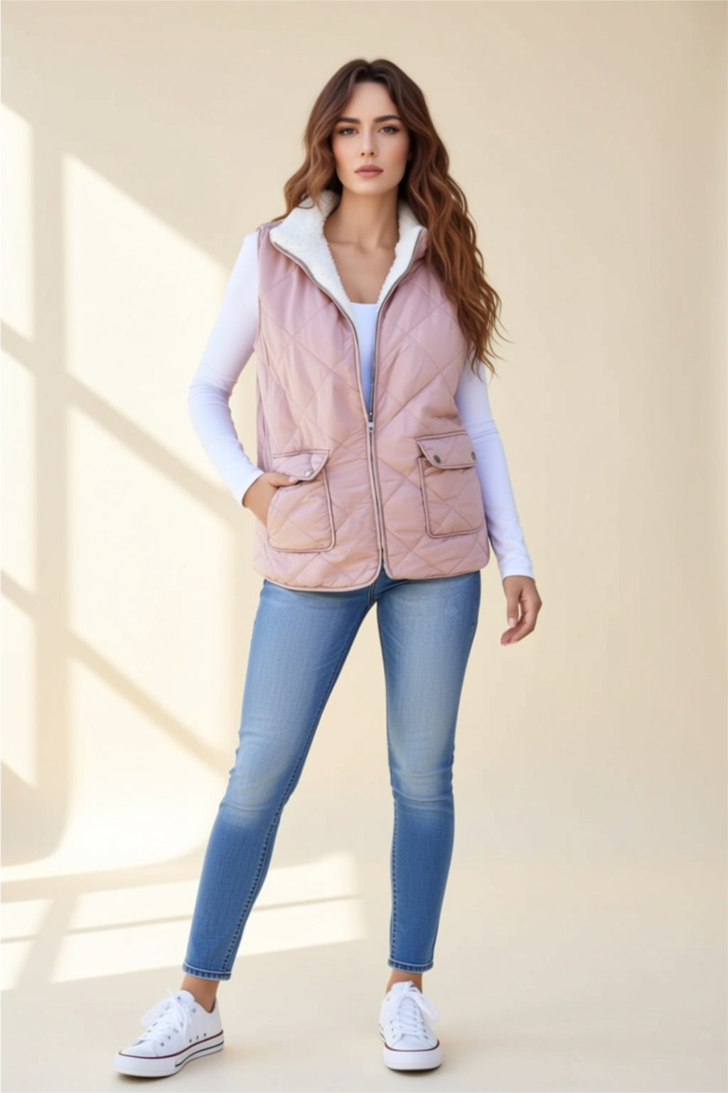 Reversible Quilted Vest with Zipper & Pockets