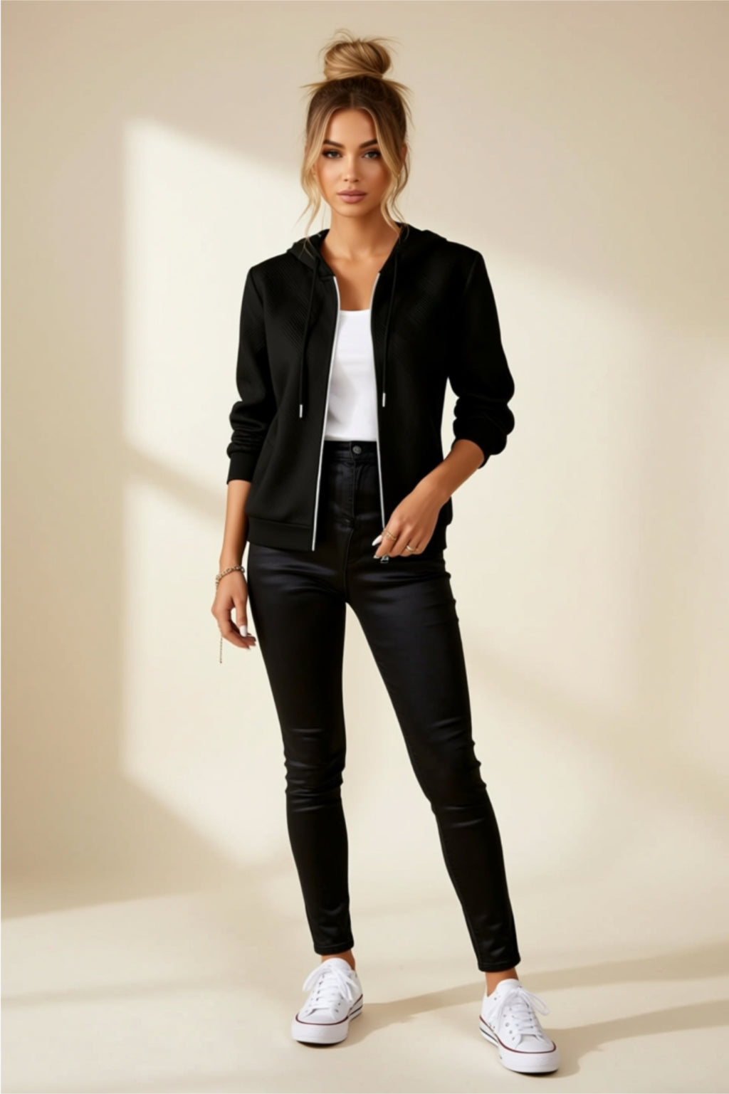 Zip-Up Hoodie Jacket with Drawstring