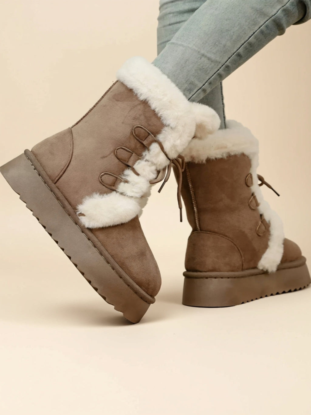 Suede Faux Fur Flat Boots