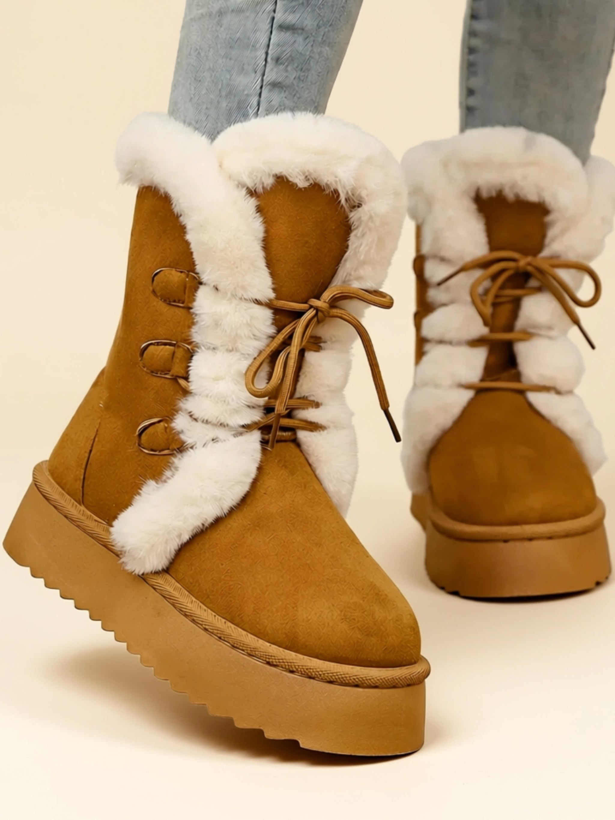 Suede Faux Fur Flat Boots