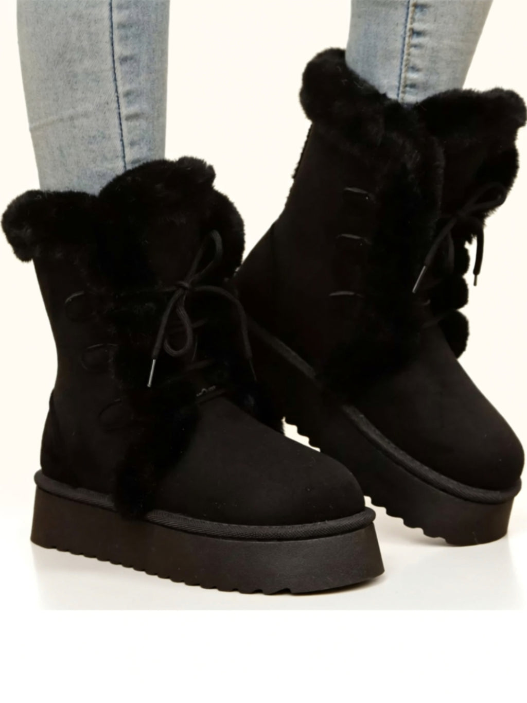 Suede Faux Fur Flat Boots
