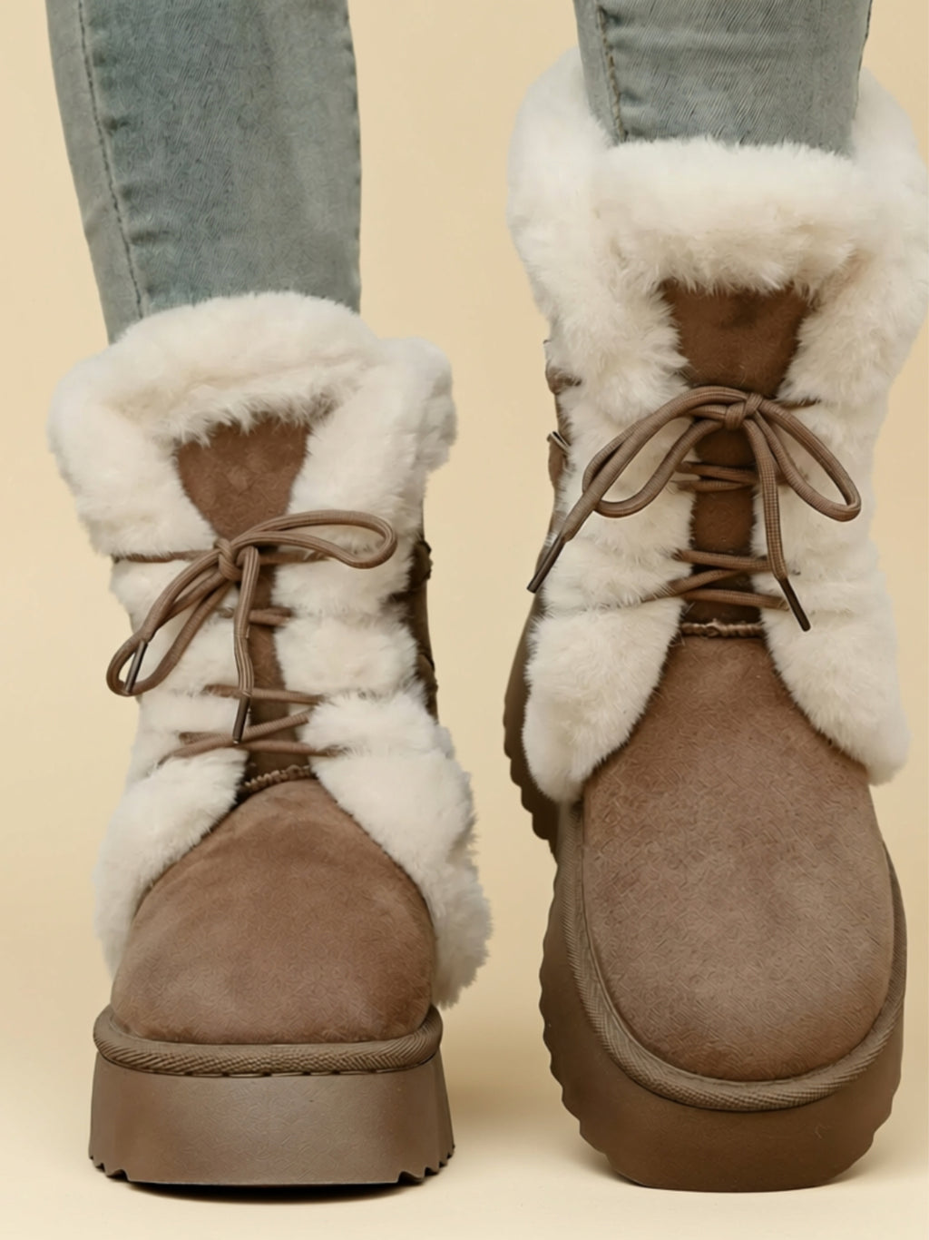 Suede Faux Fur Flat Boots