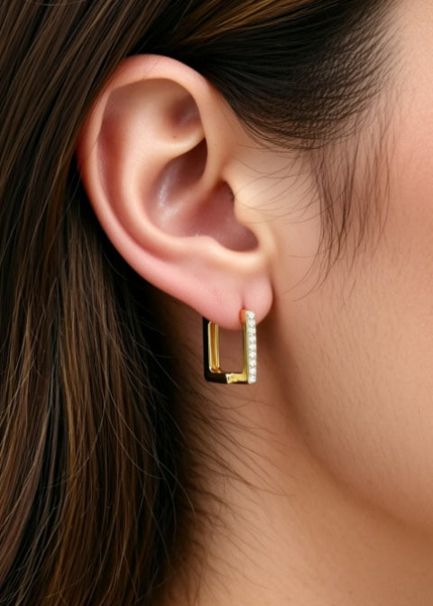 Rectangular Moissanite Huggie Hoop Earrings in .925 Sterling Silver