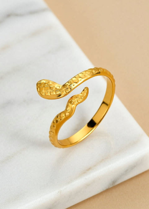 Adjustable Gold-Plated Snake Wrap Ring in Titanium Steel, Size 7