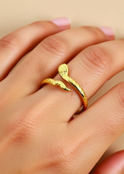 Adjustable Gold-Plated Snake Wrap Ring in Titanium Steel, Size 7