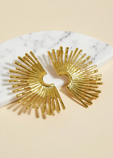 18K Gold-Plated Sunburst Statement Earrings in Stainless Steel, 1.5 Inch