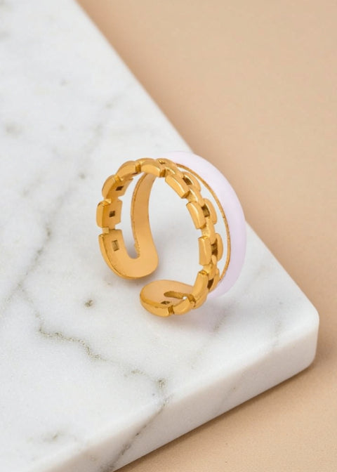 Adjustable Enamel Statement Ring in Gold or Silver, Blue or White Accent