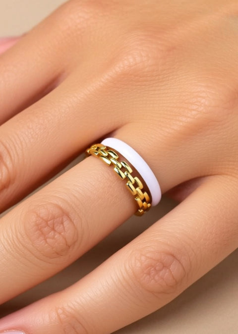 Adjustable Enamel Statement Ring in Gold or Silver, Blue or White Accent