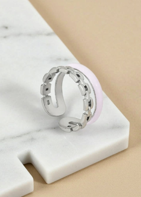 Adjustable Enamel Statement Ring in Gold or Silver, Blue or White Accent