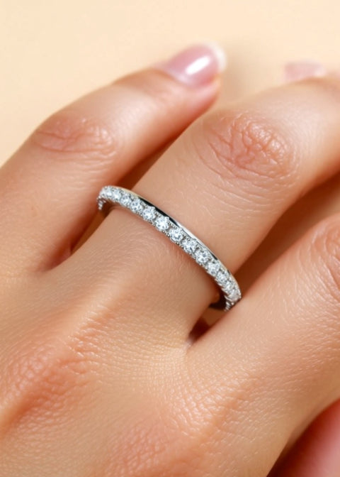 0.57 CT Round Moissanite Wedding Band in 925 Sterling Silver