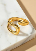 Adjustable 18K Gold-Plated Abstract Open Wrap Ring, Size 7