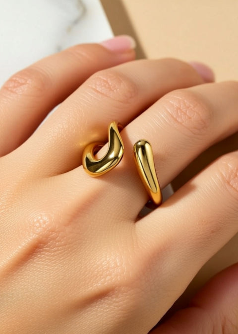 Adjustable 18K Gold-Plated Abstract Open Wrap Ring, Size 7