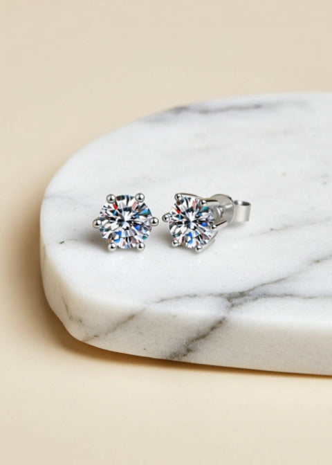 2 Carat Round Moissanite Stud Earrings in Rhodium-Plated .925 Sterling Silver
