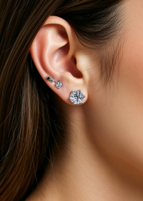 2 Carat Round Moissanite Stud Earrings in Rhodium-Plated .925 Sterling Silver
