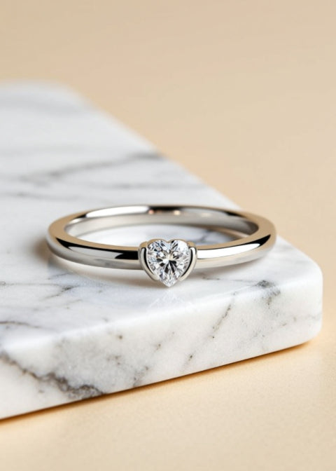 0.3 Carat Heart-Shaped Moissanite Ring in Platinum-Plated .925 Sterling Silver