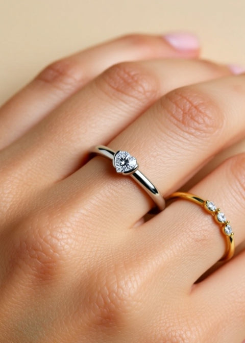 0.3 Carat Heart-Shaped Moissanite Ring in Platinum-Plated .925 Sterling Silver