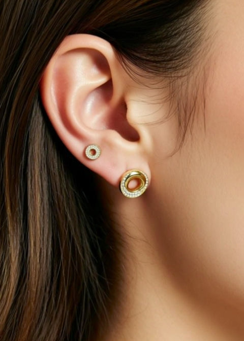 D Color Moissanite Circle Stud Earrings in .925 Sterling Silver, Gold or Silver