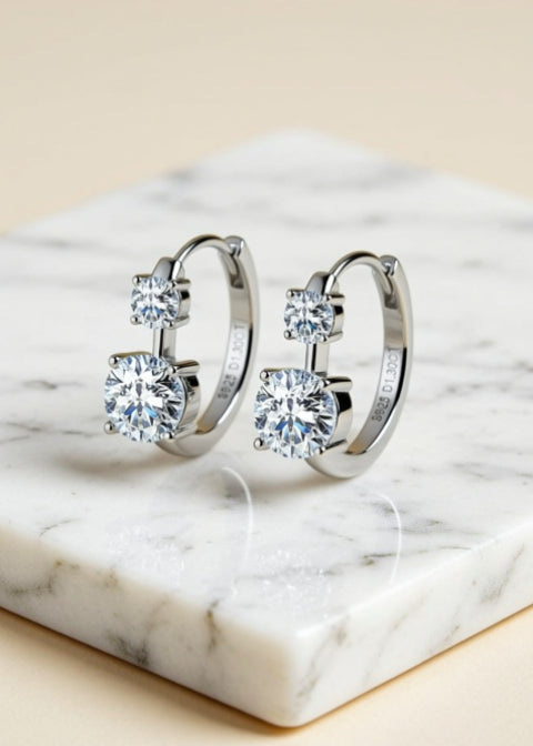 1.3 Carat Two-Stone Moissanite Hoop Earrings in Sterling Silver, Rose Gold or Silver