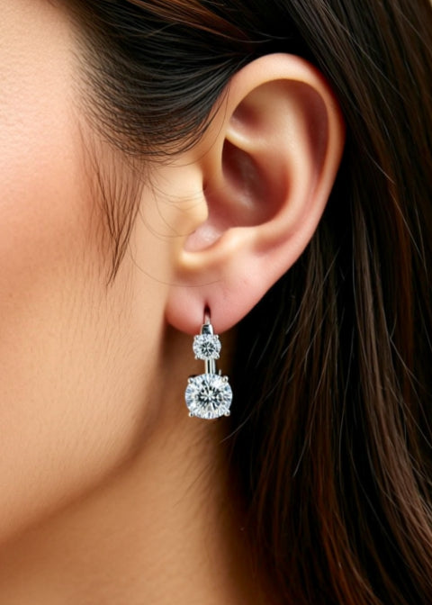 1.3 Carat Two-Stone Moissanite Hoop Earrings in Sterling Silver, Rose Gold or Silver