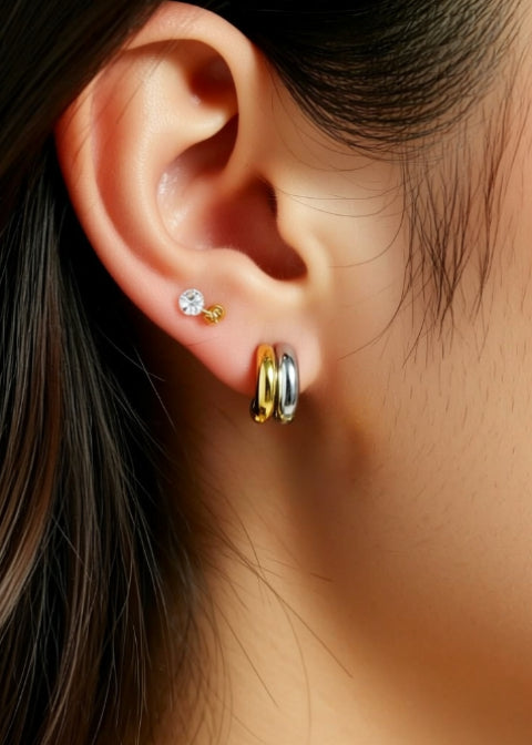 Two-Tone Chunky Hoop Earrings in 18K Gold-Plated Titanium Steel