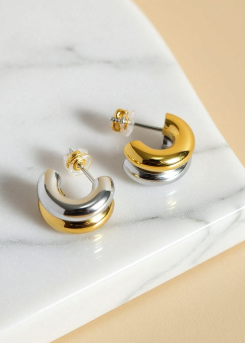 Two-Tone Chunky Hoop Earrings in 18K Gold-Plated Titanium Steel