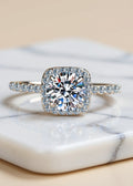 1 Carat Round Moissanite Cushion Halo Ring in Rhodium-Plated .925 Sterling Silver