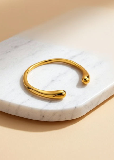 Adjustable 18K Gold-Plated Minimalist Open Ring in Stainless Steel