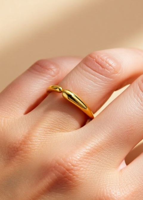 Adjustable 18K Gold-Plated Minimalist Open Ring in Stainless Steel