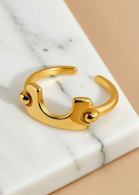 Adjustable Horseshoe Statement Ring in Gold or Silver Titanium Steel