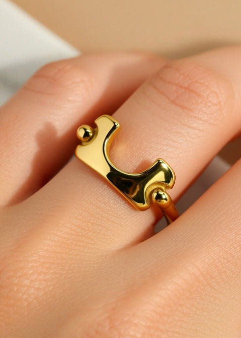 Adjustable Horseshoe Statement Ring in Gold or Silver Titanium Steel