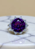 10 Carat Purple Round Moissanite Floral Halo Ring in .925 Sterling Silver